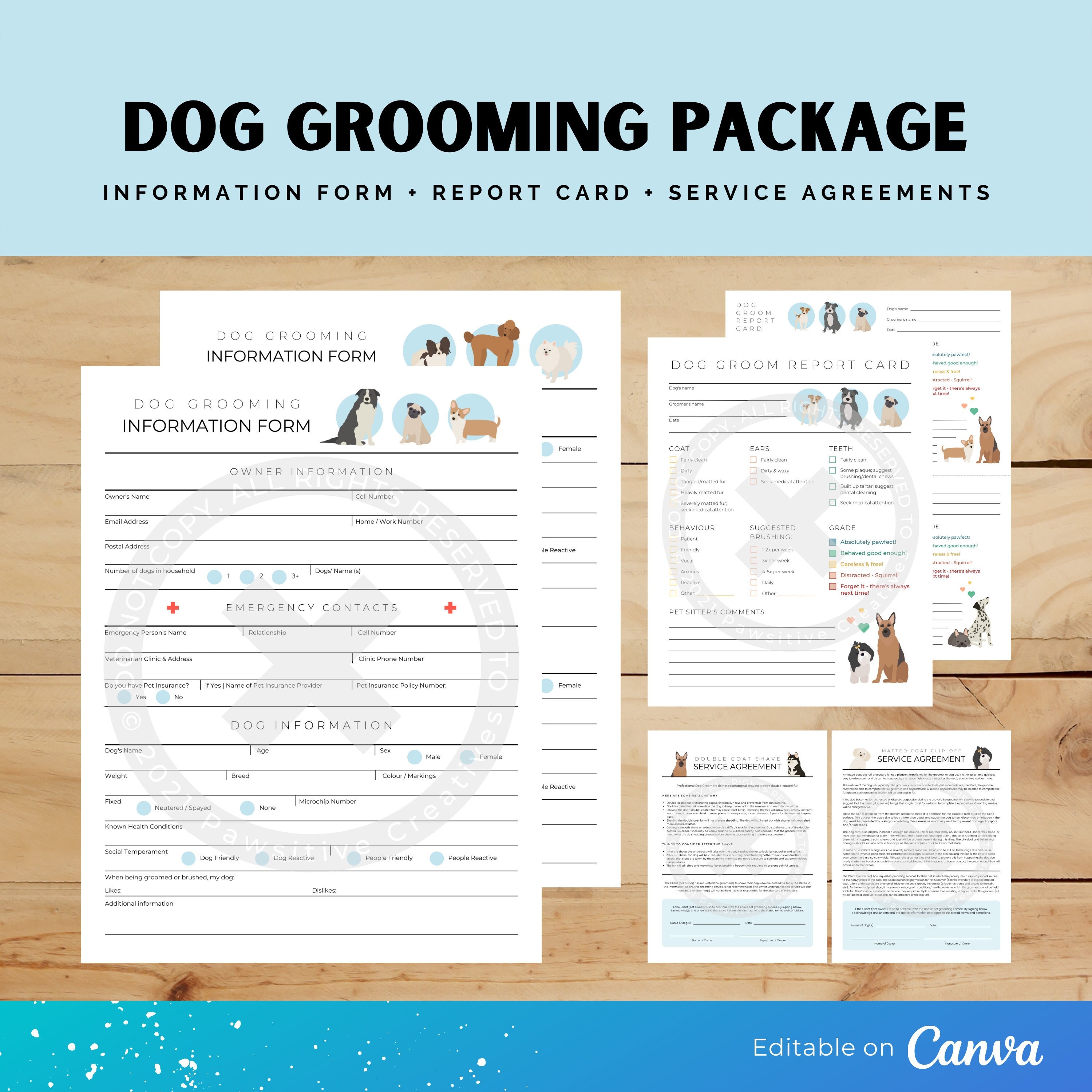 Dog Grooming Template Package Editable Template Dog - Etsy