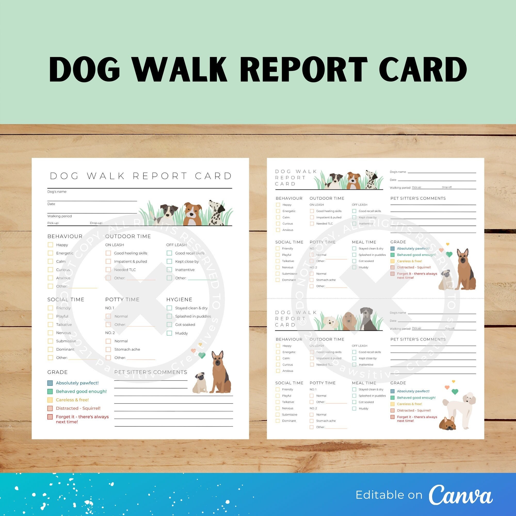 Dog Walk Report Card Editable Template Dog Walk Template Dog Report ...
