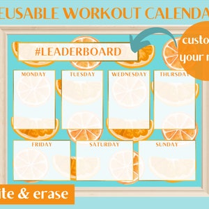Oranges Reusable Workout Calendar | Weekly Workout Calendar | Write and Erase Fitness Tracker