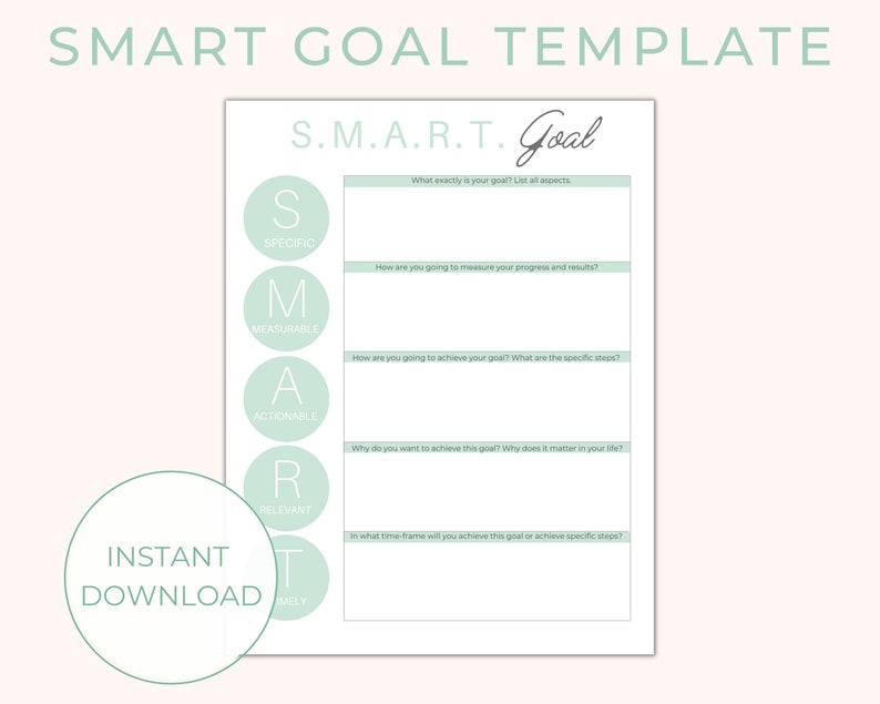 SMART Goal Template Printable Etsy