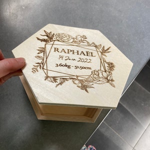 caja hexagonal personalizada, caja de recuerdo de nacimiento, caja de recuerdo, regalo de nacimiento