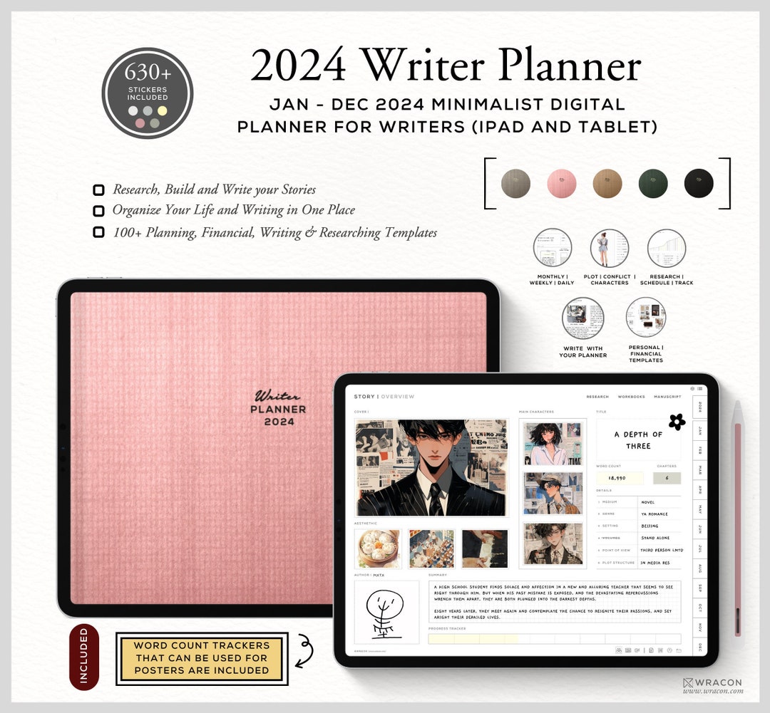 2024 Writer Planner pink Goodnotes Novel & Writer Planner for Writers ...
