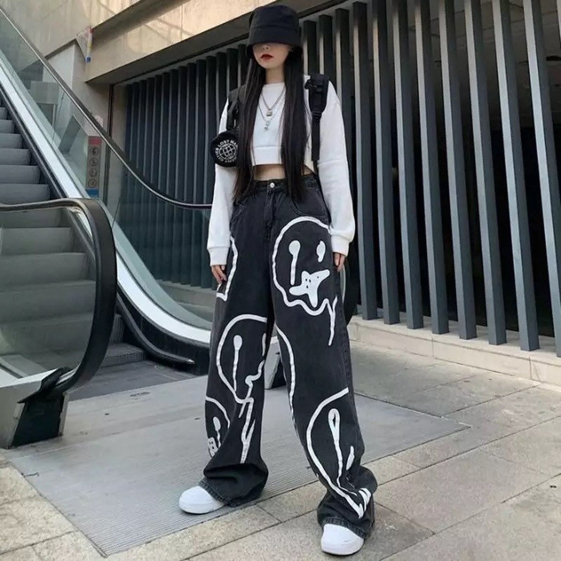 baggy jeans with smiley face