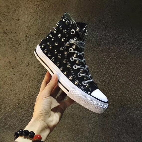 Emo Spikey Black High Top Converse Shoes Etsy Emo Spikey Black High Top Converse Shoes Etsy