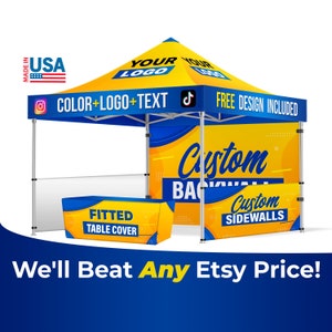 Custom Canopy Tent with Logo 10x10 • 10x15 • 10x20 Pop Up Tent Personalized Customizable Heavy Duty for Events