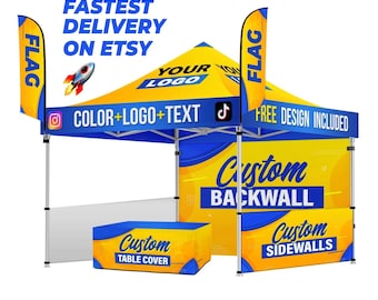 Custom Canopy Tent with Logo 10x10 • 10x15 • 10x20 Pop Up Tent Personalized Customizable Heavy Duty for Events