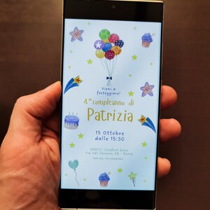 Biglietto invito per festa di compleanno bambino. Files digitali, 2 PDF (da stampare) e JPG (da inviare)