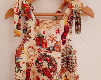 Australian made Girls Christmas dress -handmade ( Vintage Santa) girls dress, christmas fabric. Adjustable tiestraps