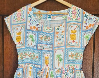 LADIES Mediterranean summer relaxed fit dress, beautiful light weight cotton blend fabric.