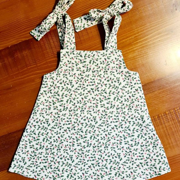 Aust made (Holly Traditions) cotton Christmas dress - handmade dress for toddlers,kids,baby, party dress , matching hair acc's and bibs