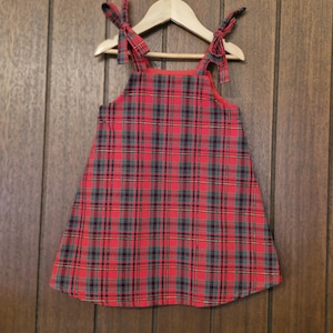 Aust made (Red tartan christmas dress) Girls cotton Christmas dress. handmade adjustable strap dress. matching hair acc's in other listing