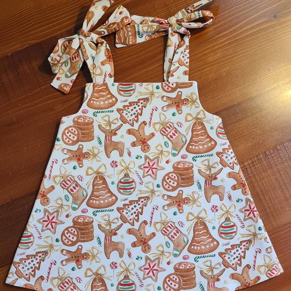 Aust made Girls cotton Christmas dress - handmade (Gingerbread cookies)dress for toddlers,kids,baby, party dress , matching hair acc's, bibs