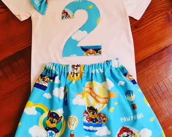 Aust made, Children's girls Birthday t-shirt & skirt outfits, birthday party, personalised birthday party outfit , paw patrol