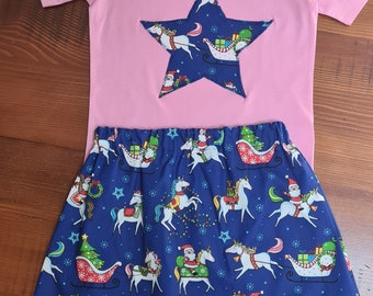 Aust. made Girls tshirt and skirt (Santa's unicorn christmas set) handmade,cotton, baby, toddler,party, matching hair acc's in other listing