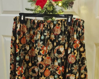 LADIES Aust made Ladies/womans christmas skirt in (christmas decorations) print knee length, handmade to order,  cotton,  Ava. In all prints