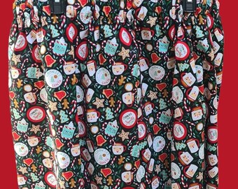 LADIES Aust made womans christmas skirt, girls skirt, knee length, handmade to order Featured Santa cookies print Available In all prints