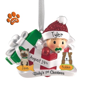 Personalized Baby in Red Gift 1st Christmas Ornament - Boy or Girl - Free Personalization - New Sister - New Brother - Perfect Handwriting