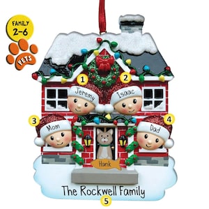 Personalized Family Christmas Ornament -  New Home - Optional Pets - Family of 2, 3, 4, 5, 6 - Family with Dog Cat Bunny Hamster Lizard Bird