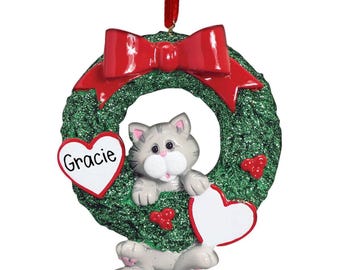 Personalized Grey Tabby Cat Christmas Ornament - Pet Memorial Gift