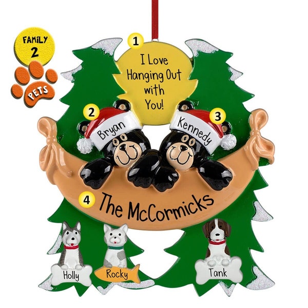 Personalized Bear Campers in Hammock Christmas Ornament - Couples that Love to Camp - S'mores - Campfire - Campground - Vacation Getaway