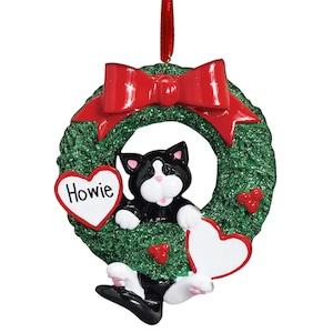 Personalized Cat Ornament - Christmas -  Black and White Cat  - New Kitten - Custom Pet Ornament - Free Personalization - Black Cat Ornament