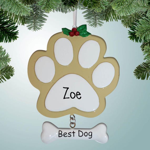 Dog Paw Print With Bone Tan Personalized Ornaments Pets