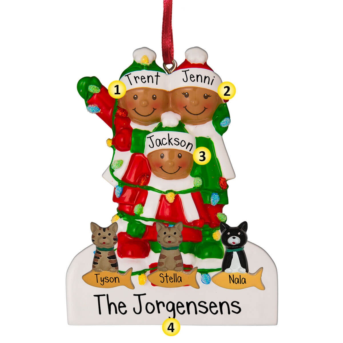 Personalized African American Family Ornament 2,3,4,5,6 – Wrapped ...