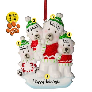 Single Parent Ornament Polar Bear with Kids - Single Mom - Dad - Personalized Christmas Ornaments - Optional Pets - Free Personalization