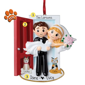Personalized Wedding Ornament – Newlywed Gift with Optional Pets