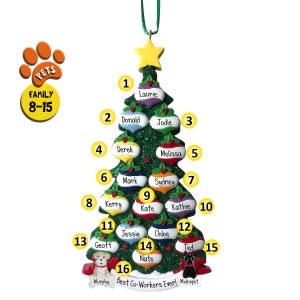 Personalized Christmas Tree with Colorful Ornaments - 12 - 15 - Gift for Large Families - Grandchildren - Lots of Grandkids - Co-Workers