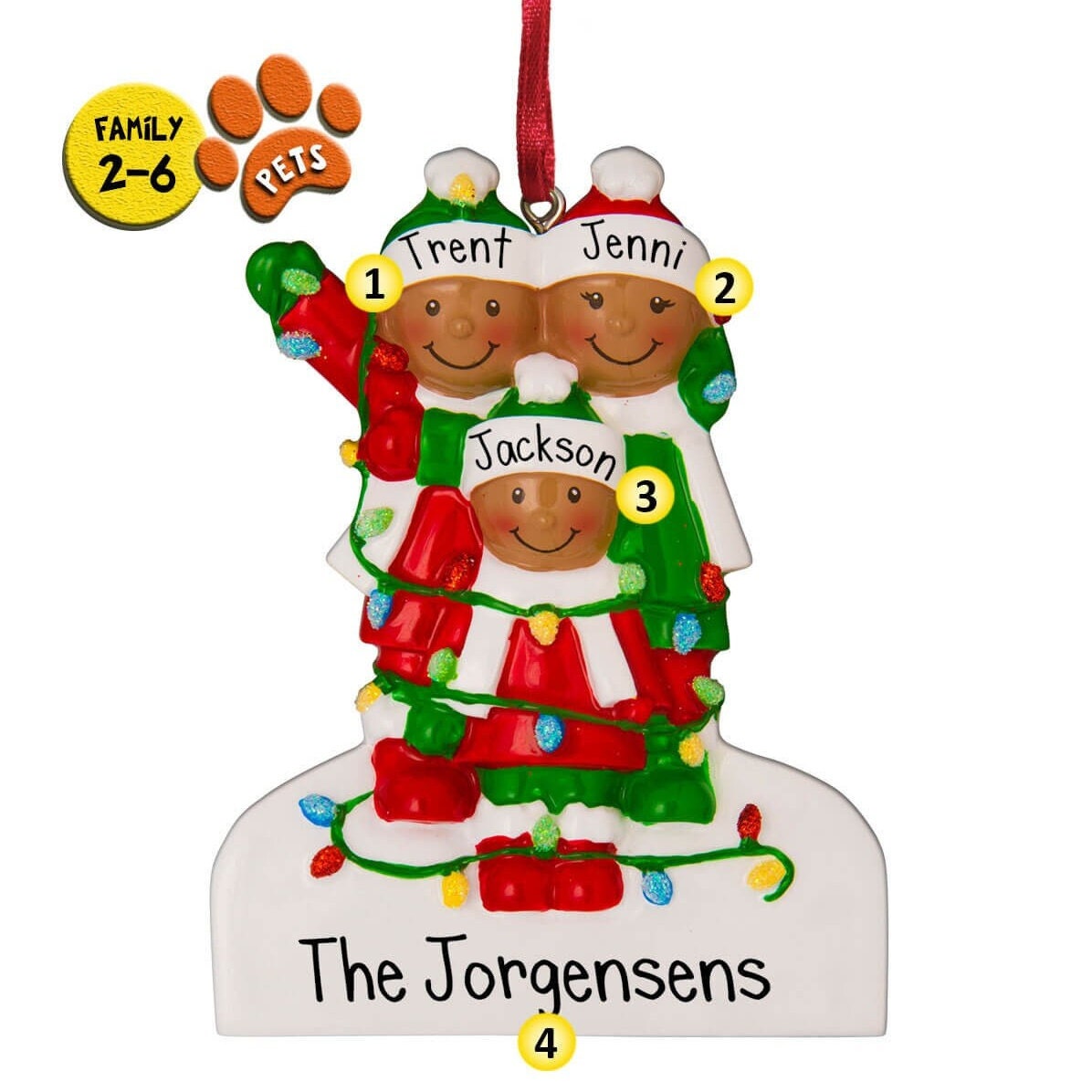 Personalized African American Family Ornament 2,3,4,5,6 – Wrapped ...