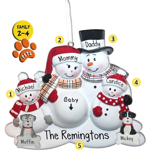 Personalized Pregnancy Ornaments - We're Expecting Snowman Family - - 1st Christmas - Pregnant - 2nd Baby - Baby number three - New Parents