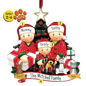 Personalized Family Christmas Ornament - Family of 2 3 4 5 6 - Family with Pets - 1st Christmas - Holiday Gifts - Cat Dog Bunny Bird Lizard