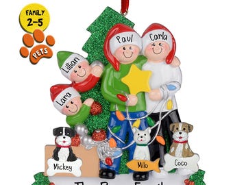 Personalized Family Christmas Tree Ornament 2,3,4,5 – Custom Holiday Decor with Pets