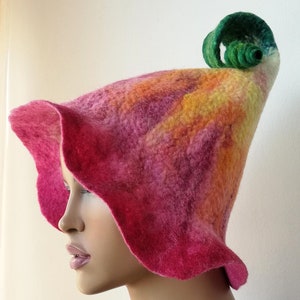 Handmade sauna hat, flower hat, needle felted organic wool
