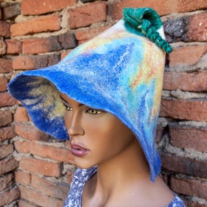 Handmade sauna hat, flower hat, needle felted organic wool