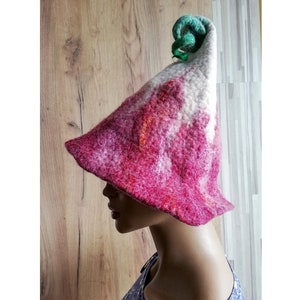 Handmade sauna hat, flower hat, needle felted organic wool