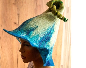 Handmade sauna hat, flower hat, needle felted organic wool
