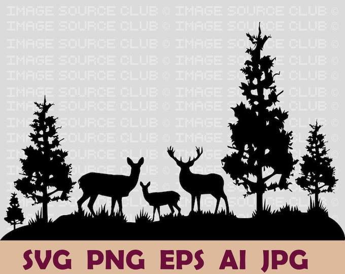 Deer Family SVG File, Deer SVG Cut File for Cricut, Mountains Svg, Deer ...