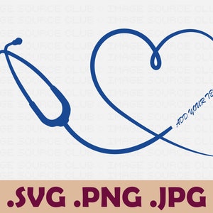 May include: A blue stethoscope with a heart shape formed by the tubing. The text "ADD YOUR TEXT" is written inside the heart.