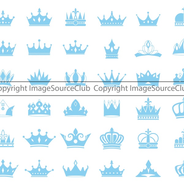 36 Baby Blue Prince Crowns Clip Art Bundle PNG and SVG; Transparent, Vector Files | Instant Download | Commercial Use