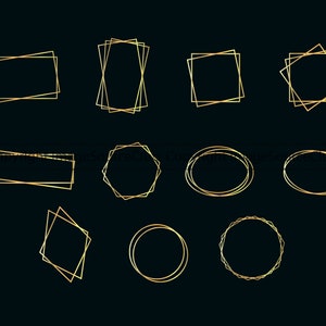 Cadres géométriques en or Fichiers PNG et SVG | Carré, Cercle, Ovale, Hexagone, Losange, Rectangle | Cadres géométriques triples et doubles en or