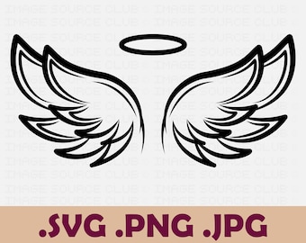 Angel Wings with Halo SVG and PNG Print Files | Printable Transparent, Vector, 300 DPI Angel Wings | Commercial Use | Instant Download