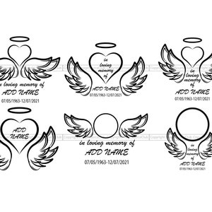 Printable Memorial Template SVG, PNG and JPG Files | In Loving Memory | Angel Wings with Halo, Circle and Heart | Silhouette | Commercial
