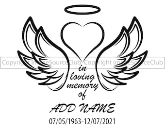 In Loving Memory - Memorial SVG & PNG Angel Wings with Halo and Heart Frame | Transparent Vector Clipart | Instant Download | Commercial Use