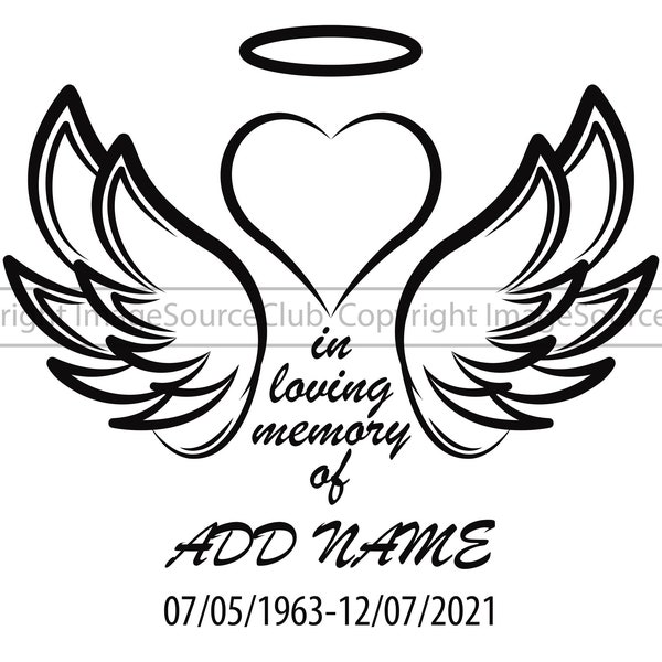 In Loving Memory - Memorial SVG & PNG Angel Wings with Halo and Heart Frame | Transparent Vector Clipart | Instant Download | Commercial Use