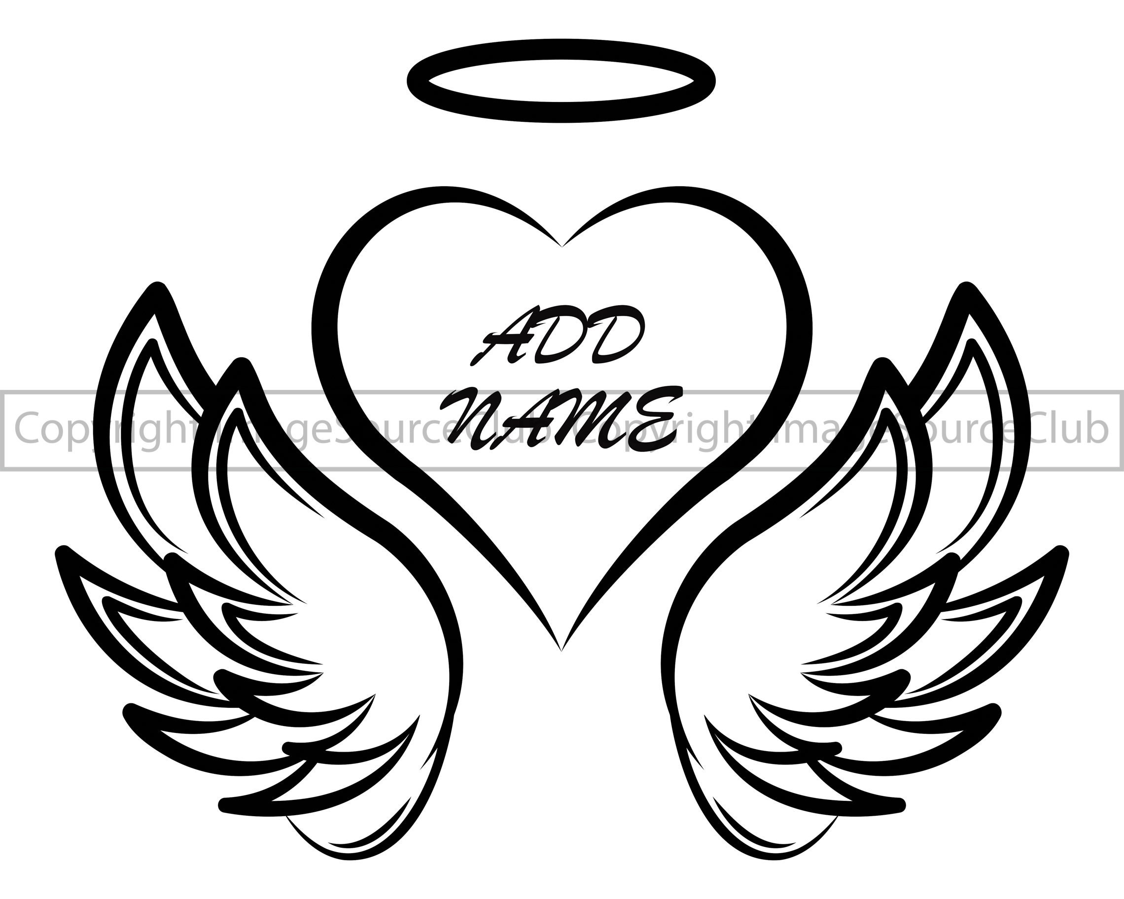 Memorial SVG & PNG Angel Wings with Heart Frame and Halo | Transparent, Vector Clipart Files | Instant Download | Commercial Use