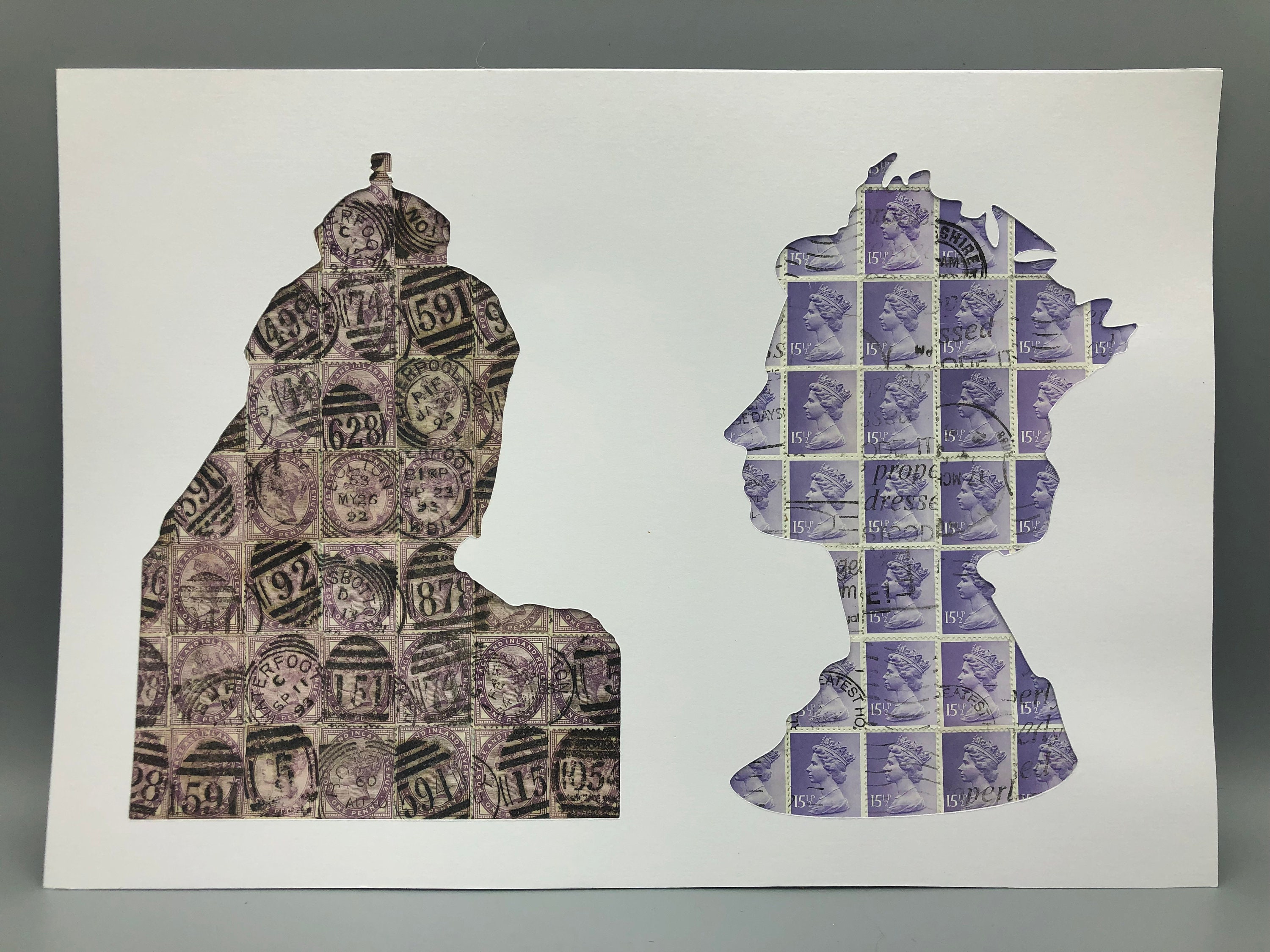 Purple - Vintage Postage Stamp Art - Silhouettes of Queen Victoria