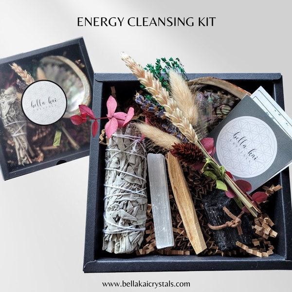 Energy Cleansing Kit, Reiki-imbued | Smudge Set Gift Box, Space Clearing and Cleansing | House-warming, New Beginnings, Positive Vibes gift