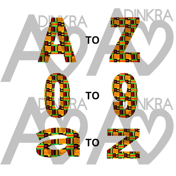 Digital Files Alphet and Number Clip Art Yellow Kente Cloth 62 Peice